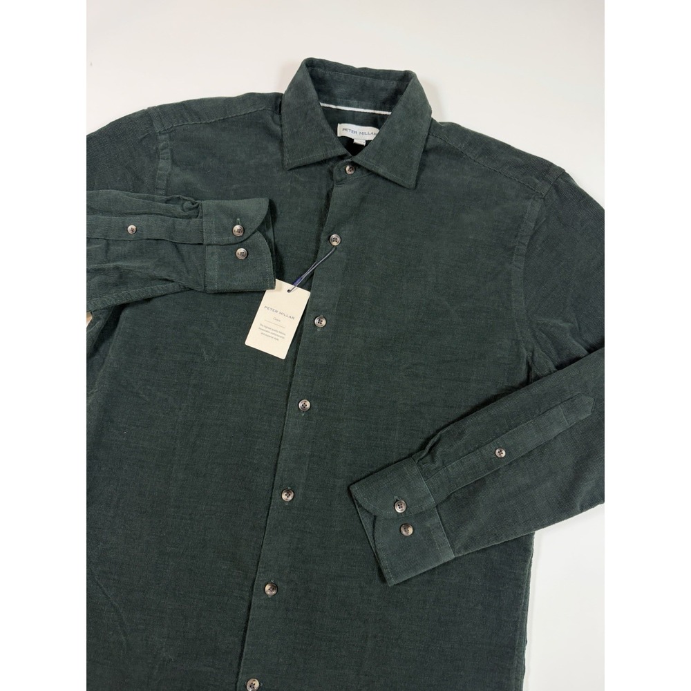 Peter Millar Mens Cotton Cashmere Corduroy Button Down Shirt Small Green NWT